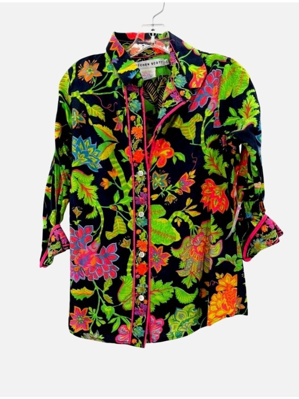 Gretchen Scott Womens 3XL Floral Print Tunic Top Navy Neon Accents Size Diva 437